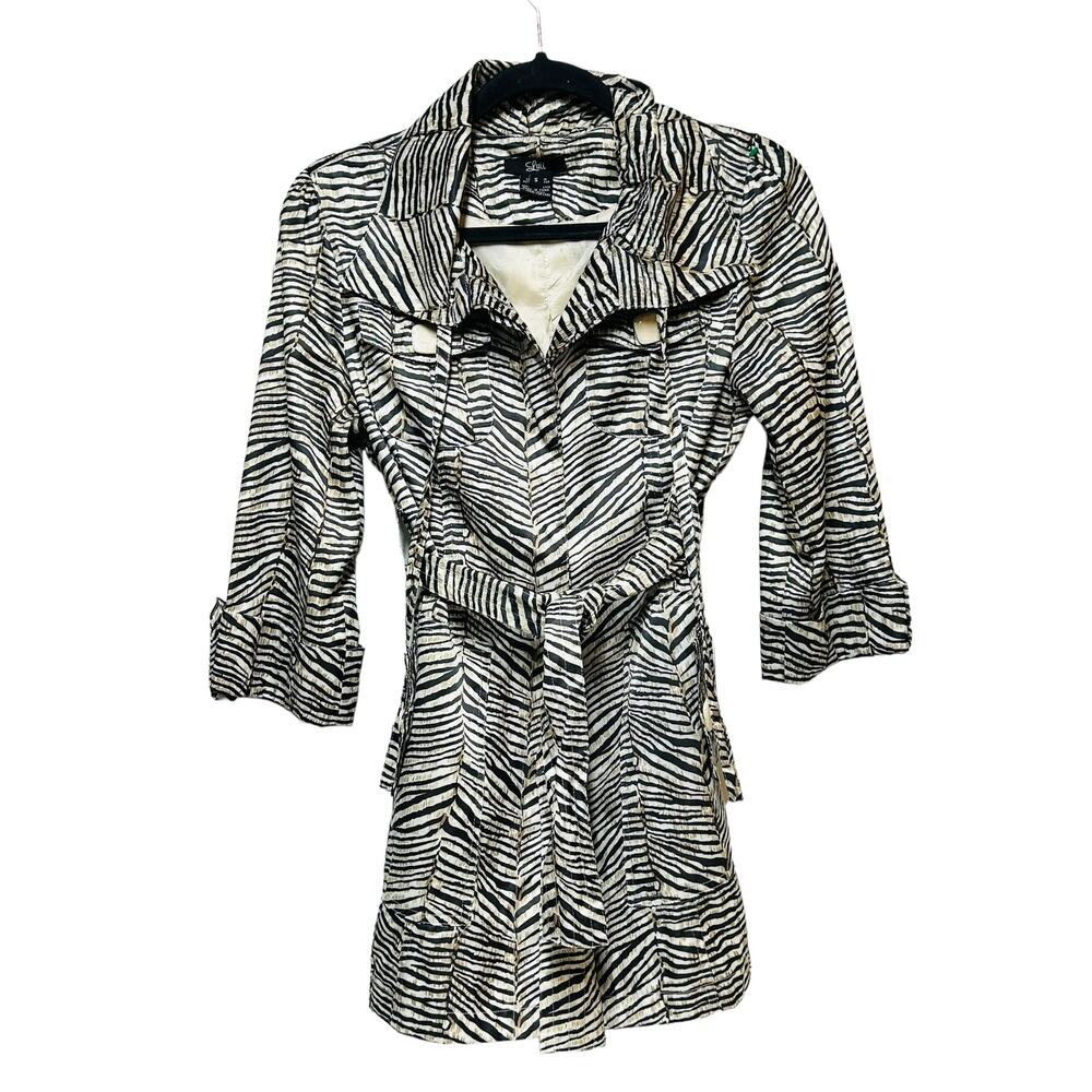 Luii‎ Women's Small Zebra Print Trench Coat Belted Jacket